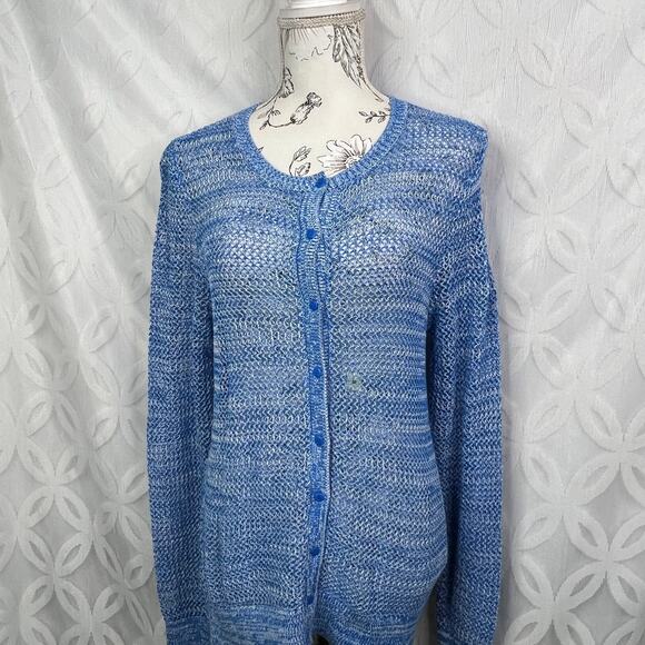 Ann Taylor LOFT Open Knit Button Up Cardigan Space Blue Sweater NWT - Picture 7 of 8